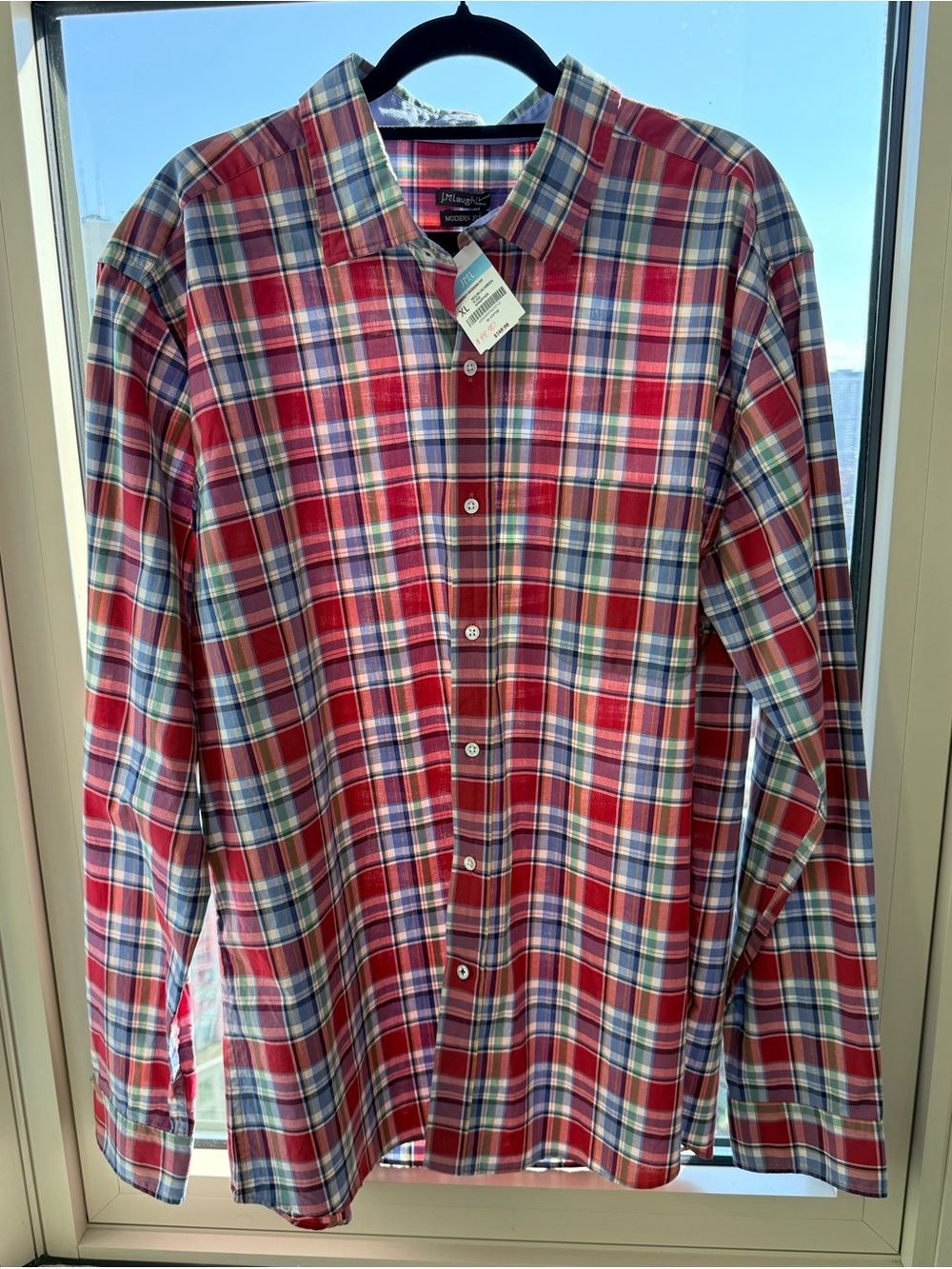NWT J.McLaughlin Men's Red & Blue Plaid Button-Up Shirt ~ Fall Preppy ~ XL